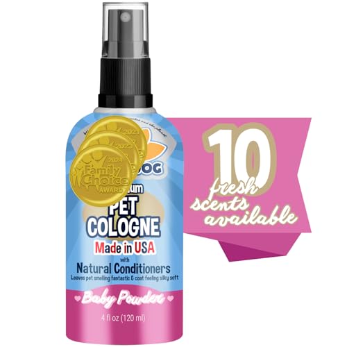 Bodhi Dog Premium Dog Cologne - Deodorizing Dog Perfume & Conditioner for Dogs & Cats - Natural Long Lasting Spray - Keeps Pets Fresh All Day - Gentle & Safe Formula, Made in USA (Baby Powder 4 Fl Oz)