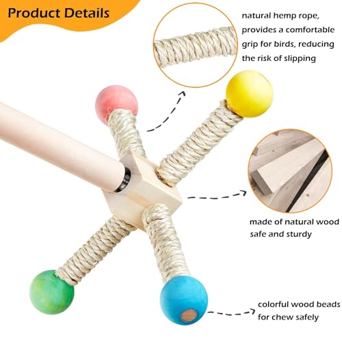 Bird Stand Perch Toy, Interactive Spinning Parakeet Toys, Wooden Exercise Wheel Parrot Toy, Enrichment Cockatiel Toy for Birds Cage, Bird Cage Accessories Perch Toys for Budgies (S)