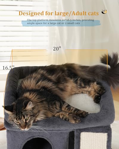 Aechonow Cat Tree for Large Cats, 14Inch Cat Tree Tower with Scratching Post, 20x16.5Inch Perch Bed for Adult Senior Cats, Removable Washable Mat, Dark Gray