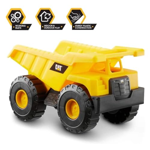 CAT Construction Toys, Construction Fleet 10" Dump Truck Toy - Heavy‑Duty Plastic, Working Tilting Bed & Free‑Rolling Wheels, Indoor/Outdoor Sandbox Truck for Toddlers & Kids Ages 2-6