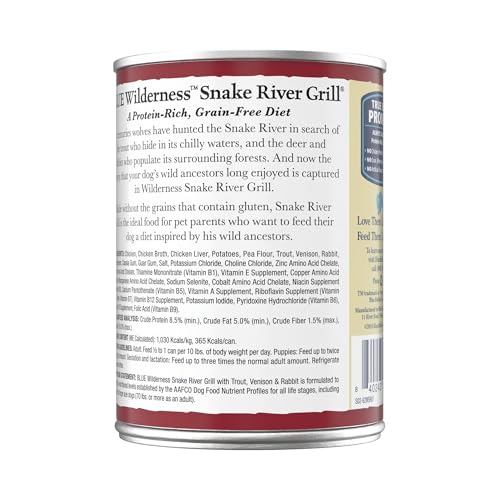 Blue Buffalo Wilderness Snake River Grill Natural High Protein Wet Food for Adult Dogs, Trout, Venison & Rabbit, 12.5-oz Cans, 12 Count
