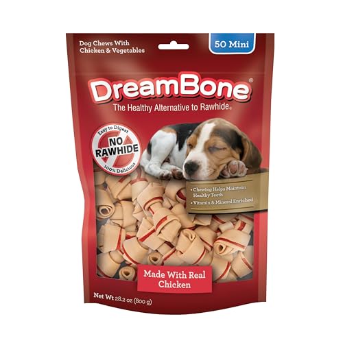 DreamBone Chicken Mini Bone Dog Treats, Daily Rawhide-Free Chew, Digests Safely and Completely, With Real Protein, Chicken and Veggies, 50 count