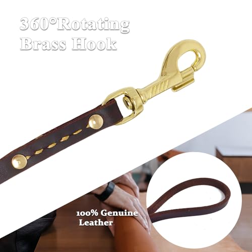 Leather Dog Leash 6 ft x 1/2 inch Heavy Duty Genuine Leather Dog Training Leash Soft and Strong Leather Leash for Small and Medium Dogs Brown