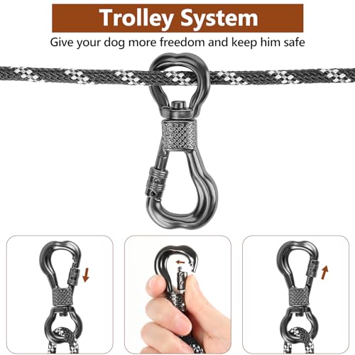 XiaZ Dog Camping Leash, 50ft Portable Overhead Trolley System for Dogs up to 200lbs, Dog Tie Out Cable, Camping, Parks, Outdoor Events,5 min