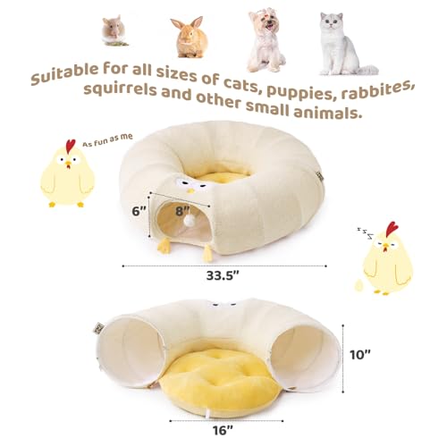 EHEYCIGA Cat Tunnel Bed for Indoor Cats, Cute Cat Donut Toy Tunnel for Small Large Cats with Washable Circle Cushion, Peekaboo Pet Cave Play Tunnel for Kitten, Puppy, Rabbit