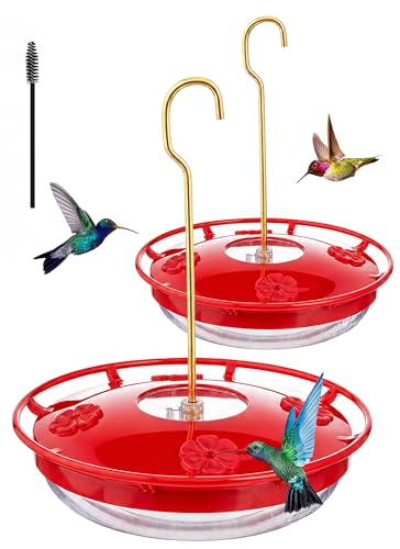FEED GARDEN Hummingbird Feeders for Outdoors, 2 Pack 16oz Leak-Proof Dish-Style Nectar Feeder Built-in Ant Moat, 5 Feeding Ports, Wide Mouth Easy Clean, BPA-Free Garden Décor Gifts