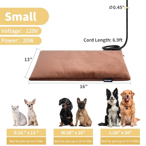 Pet Heating Pad for Cats Dogs Indoor & Sheltered Outdoor Waterproof Heated Cat Bed Heated Dog Bed Chew Resistant Cord Constant Temperature Brown 16 x 13 Inch