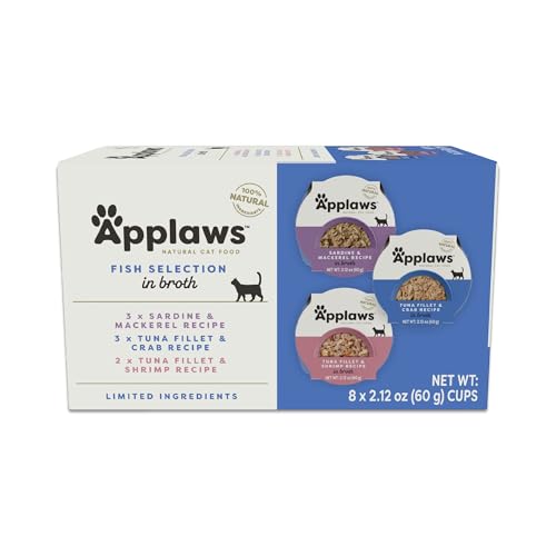 Applaws Natural Wet Cat Food, 8 Count, Limited Ingredient Cat Food Pots, Fish Variety Count in Broth, 2.12oz Pots
