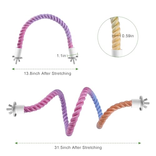 3 Pcs Bird Rope Perches Gradient Color, Bendable Parrot Bird Perch Rope Stand for Cage, Stand Climbing Stand Toy for Cockatiels, Lovebirds, Budgies, Parakeets (2 Short + 1 Long)