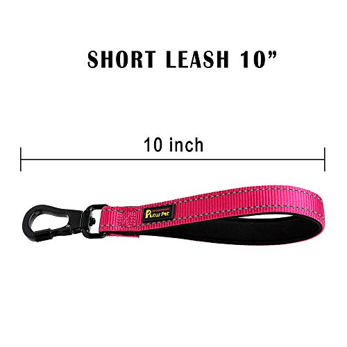 PLUTUS PET 10 Inch Short Dog Leash for Large Dogs with Locking Carabiner Clip & Padded Handle （10”, Pink）