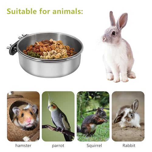 2 Pcs Small Bird Feeding Dish Cups,Parrot Food Bowl Cage with Clamp Holder Stainless Steel,Birdcage Coop Water Feeder for Cockatiel Parakeet Macaw Finches Lovebirds Small Animals (2 Pack, Small)