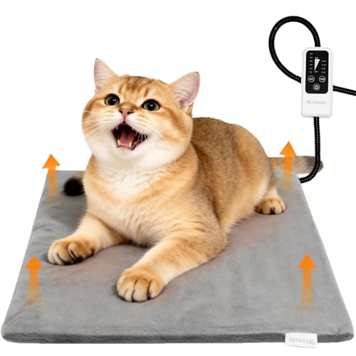 BECEMURU Pet Heating Pad for Dogs & Cats, 18x16 in, Waterproof Heated Bed with 6-Temp & Timer, Chew-Resistant Cord Electric Warm Bed for Senior Pets, Soothing Pain Relief for Arthritis