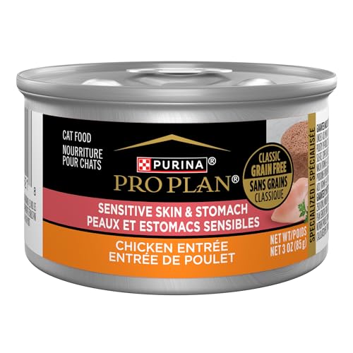 Purina Pro Plan Sensitive Skin and Sensitive Stomach Cat Food Wet Pate, Grain Free Chicken Entree - (Pack of 24) 3 oz. Cans