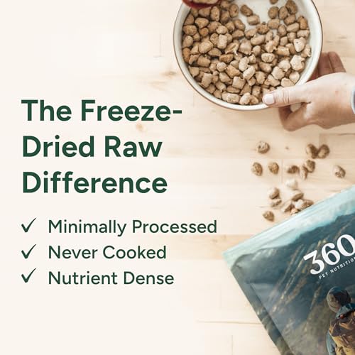 360 Pet Nutrition Freeze-Dried Raw Dog Food – Multi-Protein with Beef, Chicken, Fish, Liver & Organs, High Protein, Omega-3s, Fruits, Veggies & Superfoods, Grain-Free, No Fillers, 3 lb – Made in USA