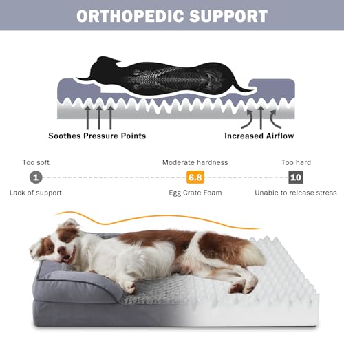 INVENHO Orthopedic Dog Beds Large Sized, XL Washable Dog Sofa with Egg-Crate Foam, Waterproof Lining and Non-Skid Bottom