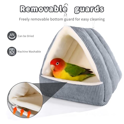Medium Winter Warm Bird House and Bird Bed for Cage with Soft Plush Hanging Hammock & Hut Tent, Hideaway Sleeping Nest for Budgies, Parakeets, Cockatiels (Grey, M)