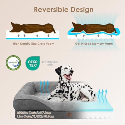 EHEYCIGA Orthopedic XL Dog Bed for Large Sized Dog, 42x30x7.5 Inch Extra Large Memory Foam Dog Couch Bed with Sides, Waterproof Liner & Washable Removable Cover, Bolster Pet Sofa, Grey