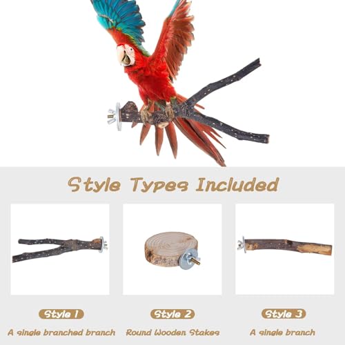 Libiline 8 Pieces Bird Perch Natural Wooden Parrot Perch Stand Fork Toys Hanging Multi-Branch Perches Platform Hammock Swing Toy for Macaws, Small Parakeets, Conures, Budgies, Finches (A-Color, Mix)