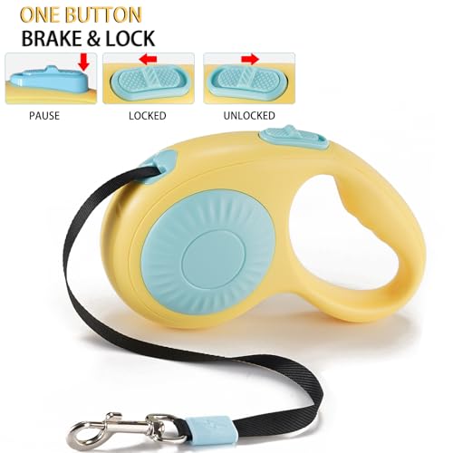 JSXD 360° Tangle-Free Retractable Dog Leash with One-Handed Brake, Pause, Lock, 10 ft Strong Nylon Tape Pet Walking Leash,Suitable for Cats, Small