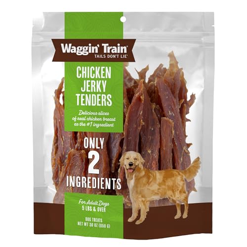 Waggin' Train Chicken Jerky Dog Treats, Made with 100% Real Chicken Breasts, Only Two All-Natural Ingredients, Great High Protein Dog Treat, Easily Digestible for Big or Small Dogs, 30 oz. Pouch
