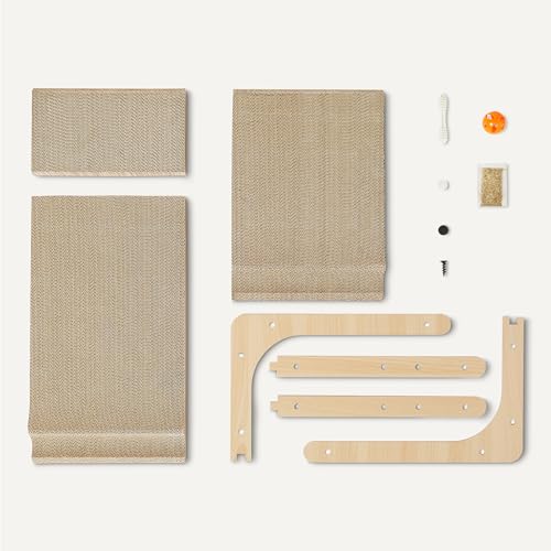 Basics Cat Scratch Post L-Shaped Cat Scratching Post Cat Scratch Pad with Interactive Ball Toy & Catnip, Cardboard Cat Wall Climber for Indoor Cats & Kittens, 16.5 x 11.4 x 26.8 in