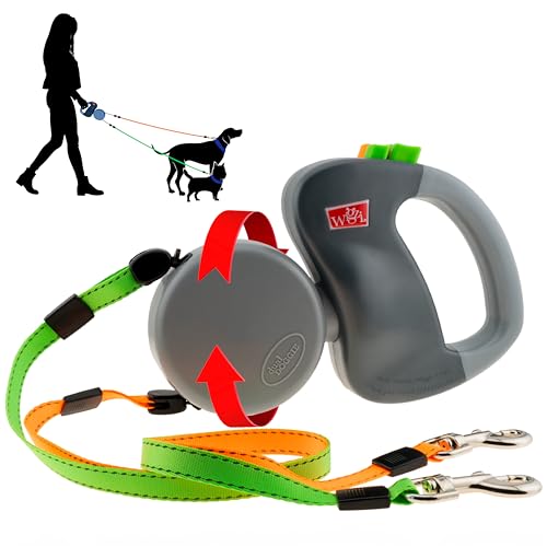 WIGZI - 2025 Enhanced Edition - Dual (2) Dog Retractable Leash, Auto-Untangles, Supports Up To 50lb Dogs, 10ft Distance Each Dog, Color-Coded