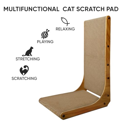 Cat Scratcher, 26 inch L Shape Cat Scratching Pad for Indoor Cats, Durable Sustainable Cardboard Scratcher with Box, Recyclable Vertical Cat Scratch Pad to Protect Furniture, Large