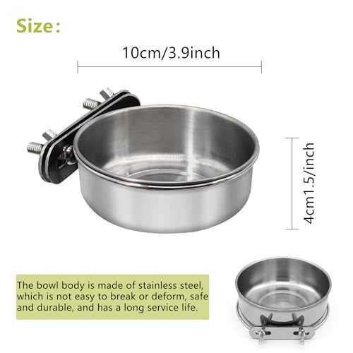 2 Pcs Small Bird Feeding Dish Cups,Parrot Food Bowl Cage with Clamp Holder Stainless Steel,Birdcage Coop Water Feeder for Cockatiel Parakeet Macaw Finches Lovebirds Small Animals (2 Pack, Small)
