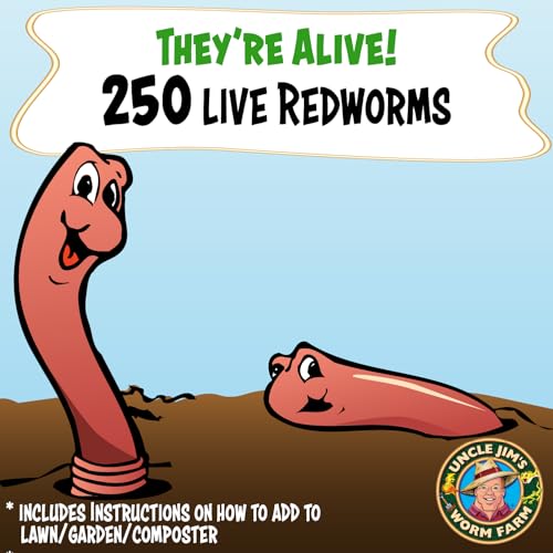 Uncle Jim's Worm Farm 250 Count Red Wiggler Composting Worms Mix for Garden Soil or Fishing | Starter Pack of Compost Worms Improves Soil Structure and Quality for Healthier Gardens