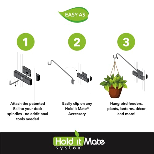 Hold It Mate Long Hook Kits Ideal for Bird Feeders, Lighter Flower Baskets, Chimes, etc. for Vertical Spindled Deck Railings Only (34" Upright) Heavy Duty Hanger