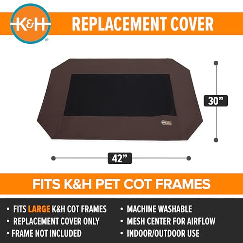 K&H Pet Products Dog Cot Replacement Cover, Designed to fit K&H Large Pet Cots (Sold Separately), Indoor Outdoor, Breathable Cooling Mesh Center, Machine Washable - Large 42 X 30in Chocolate