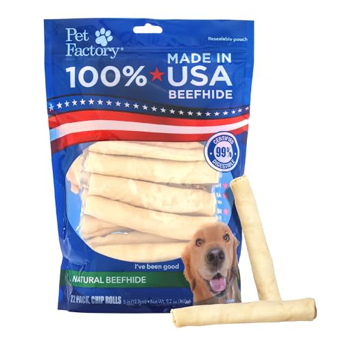 Pet Factory 100% Made in USA Beefhide Chip Rolls Dog Rawhide Chews, Thick, Dog Chews Long Lasting from American Cattle, Dog Chew Bones, 5 Inches