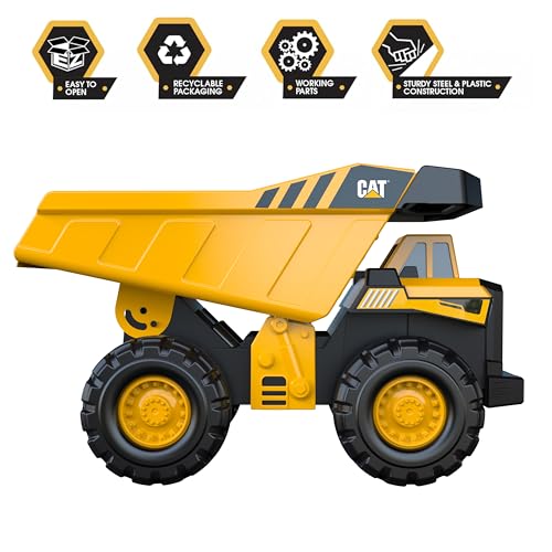 Cat Construction Toys, Steel Dump Truck 16" - Real Steel Body, Working Dump Bed, Oversize All-Terrain Wheels, Heavy-Duty Construction Vehicle for Indoor/Outdoor Play, Kids Ages 3 +