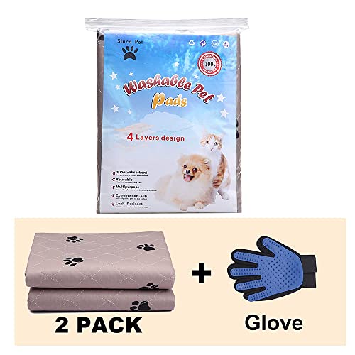 SincoPet Washable Dog Pee Pads with Puppy Grooming Gloves,Puppy Pads,Reusable Pet Training Pads,Large Dog Pee Pad,Waterproof Pet Pads for Dog Bed Mat,Super Absorbing Whelping Pads