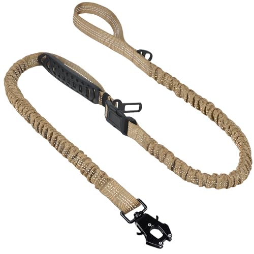 Twoear Heavy Duty Dog Leash for Large Dogs that Pull, 4-7FT Shock Absorbing Bungee Leash with Traffic Handle, Metal Frog Clip, Car Seatbelt