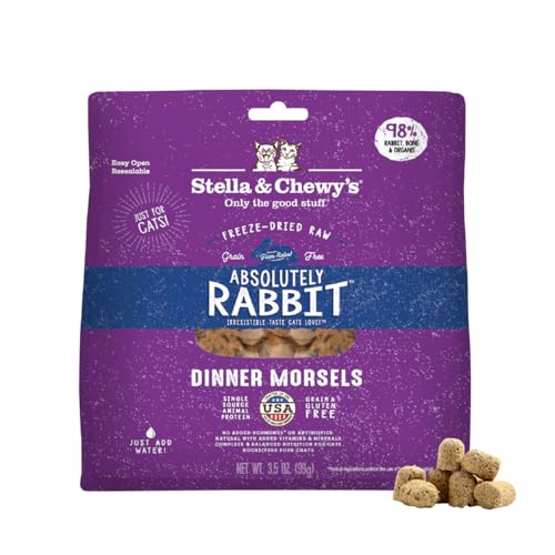 Stella & Chewy's Freeze-Dried Raw Cat Dinner Morsels - Premium Rabbit Recipe with 98% Responsibly-Sourced Meat & Organs - Natural Grain-Free Cat & Kitten Food - Made in USA - 3.5 oz