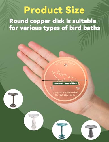 CNARIO Copper Disk for Bird Baths, Bird Baths 99.99% Pure Copper Cleaning Disk, Safe Natural Solution, 0.6mm Thick with Stable Triple-Point Support, All-Season Use