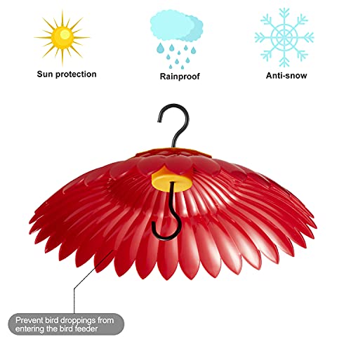 Beserie Squirrel Baffle Hummingbird Feeder Shade Cover Dome Shield Hang from Bird Feeders for Outdoors Squirrel Proof Protect Feed Red Yellow Attract Hummingbirds Moat Proof-14inch(Red)