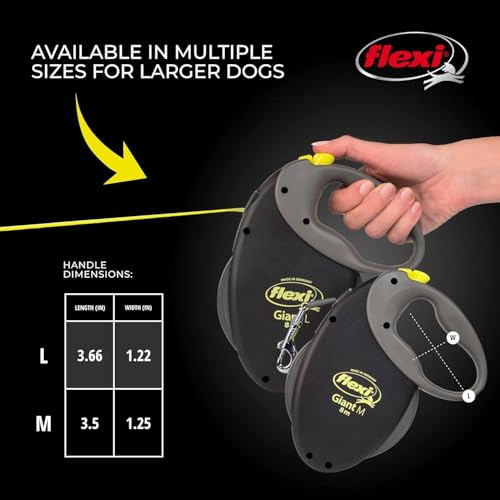FLEXI Giant Tape Retractable Dog Leashes for Large Dogs Upto 110 lbs. – 26 ft., Black | Tangle Free Pet Walking Leash with One-Handed Brake, Pause