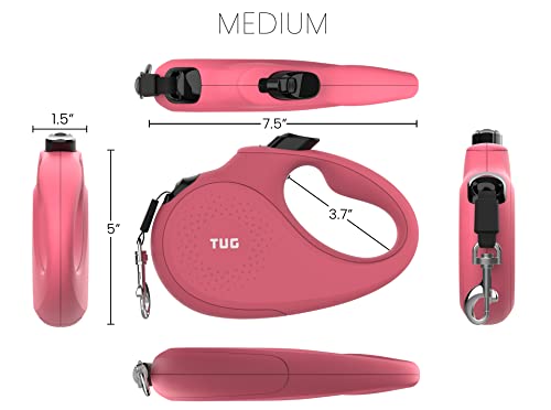 TUG Monochrome 360° Tangle-Free Retractable Dog Leash | 16 ft Strong Nylon Tape (Medium, Pink)