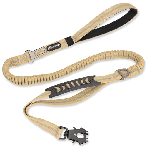 Heavy Duty Tactical Dog Leash, 4-6FT Shock Absorbing Tactical Leash with 2 Padded Handles, Metal Carabiner Clip,Car Seatbelt, Reflective Heavy Duty