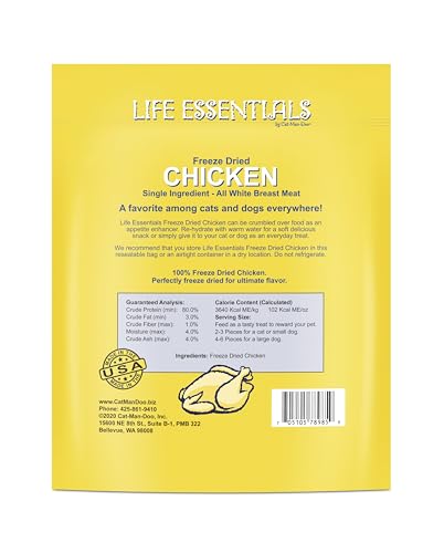 Life Essentials by Cat-Man-Doo | Chicken - 5oz. Bag | Freeze Dried Chicken Cat & Dog Treats | Healthy, Single Ingredient, Training Treats, High Protein