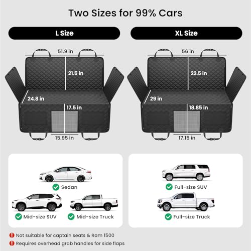 REEVAA Dog Truck Seat Cover for Back Seat, Hard Bottom Dog Hammock for Car, Pet Bed Extender for 2-4 Large Dogs, Waterproof Seat Protector, Universal XL Size Fits for Crew Cab Truck/SUV, Black