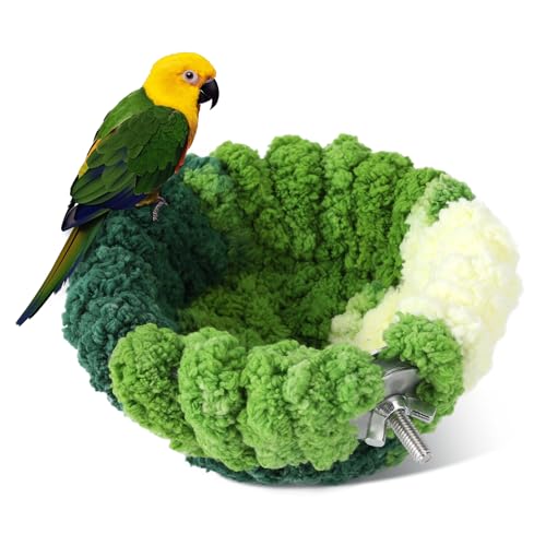 Bird Nest for Cage,Plush Hanging Bird Bed for Parakeet,Breeding Bird House for Conure,Budgie,Cockatiel,Lovebird,Canary,Finch,Hamster,Small Pets,Warm Nest (Green, S)