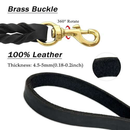 Guiding Star Leather Dog Leash 6ft, Dog Leashes for Large Dogs Heavy Duty, Soft Braided Handmade Leather Training Leash for Large & Medium Dogs