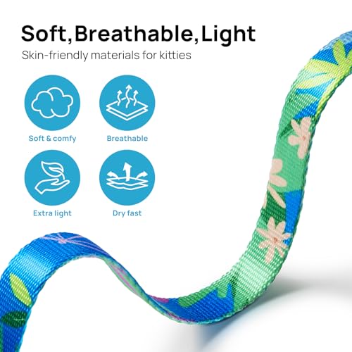 Cat Harness and Leash Set - Escape Proof Adjustable Cat Harness, Comfortable Soft Lightweight, Use Safe & Easy, Walking Travel Kitten Harness for Small Medium Large Cats (Hawaii Green)