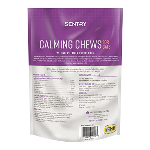 Sentry Calming Chews for Cats, Calming Aid Helps to Manage Stress, With Pheromones That May Help Curb Destructive Behavior, Calming Health Supplement