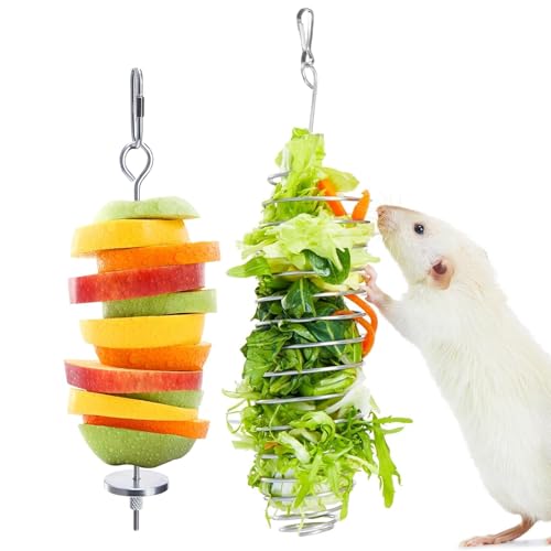 2Pcs Rat Enrichment Toys, 304 Stainless Steel Rat Foraging Toy for Fruit Vegetable Holder, Fancy Mice Cage Accessories Puzzle Toy, Hanging Rodent Toys Slow Feeder, Bird Foraging for Parakeet