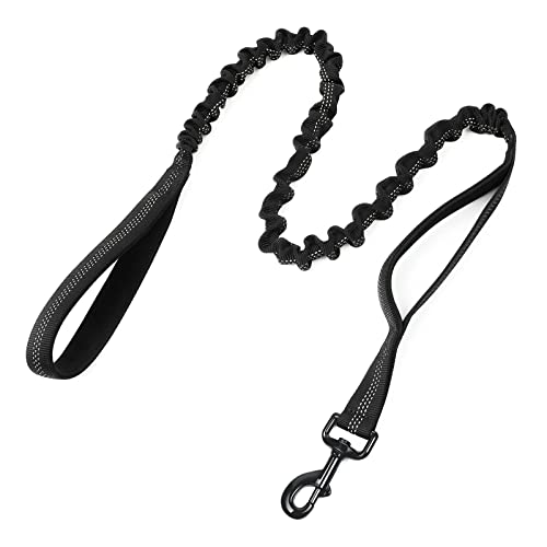 rabbitgoo Tactical Bungee Dog Leash with Shock Absorption, Military Training Leash with 2 Padded Control Handles for Medium Large Dogs, 5.2FT, Black
