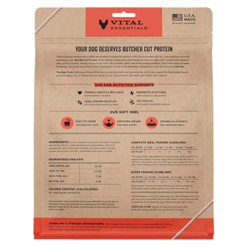 Vital Essentials Freeze Dried Dog Food, Raw Lamb & Whitefish Soft Nibs | Complete Meal or Topper | 99% Lamb, Whitefish, Organs & Bone | High Protein, Grain Free Dry Dog Food | 14 oz Bag
